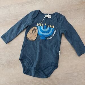 NWT! Rabbit Bear Organics Happy Hanukkah One Piece Outfit 6-9